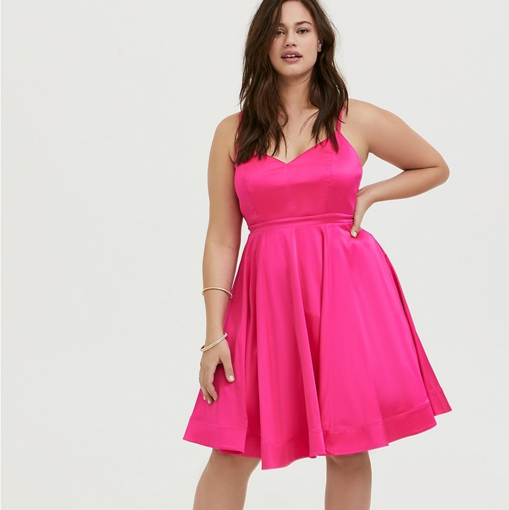 TORRID hot pink silk skater dress